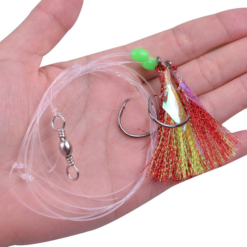 Shaddock Fishing 15Packs Fishing Bait Rigs Set Saltwater Fishing Rigs with Sharp Hooks, Fish Skin, Barrel Swivel and Glow Beads Bottom Fishing Rigs for Freshwater Flounder Sea Bass Halibut - Image 4